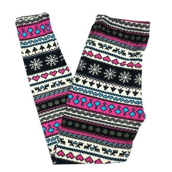 Winter Printed Leggings Plus Size Blue Pink Black Buttery Soft Womens - Picture 1 of 4